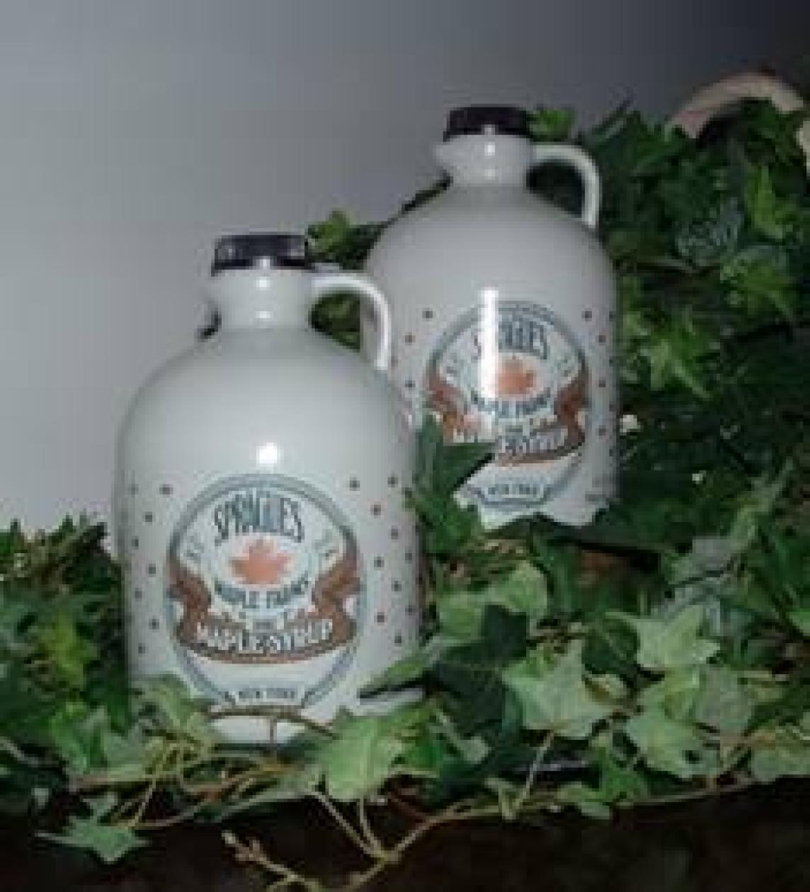 two half gallons of pure maple syrup